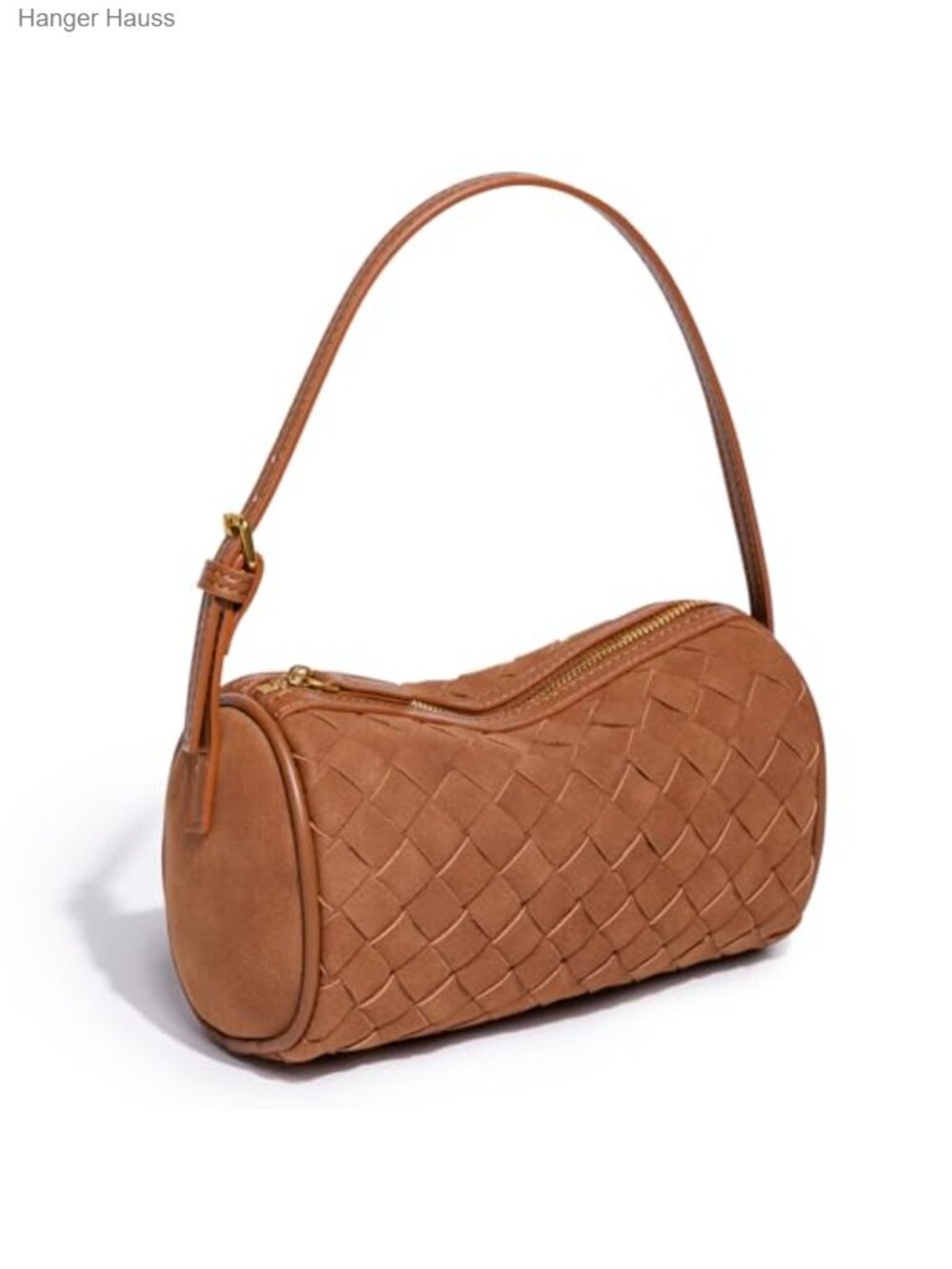 Suede Barrel Crossbody Bag Mini Woven Leather Purse